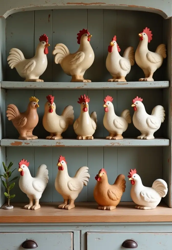 27 Handmade Chicken Decor Ideas For Farmhouse Kitchens 43 27 Handmade Chicken Decor Ideas For Farmhouse Kitchens - 15. Chicken Figurine Collection