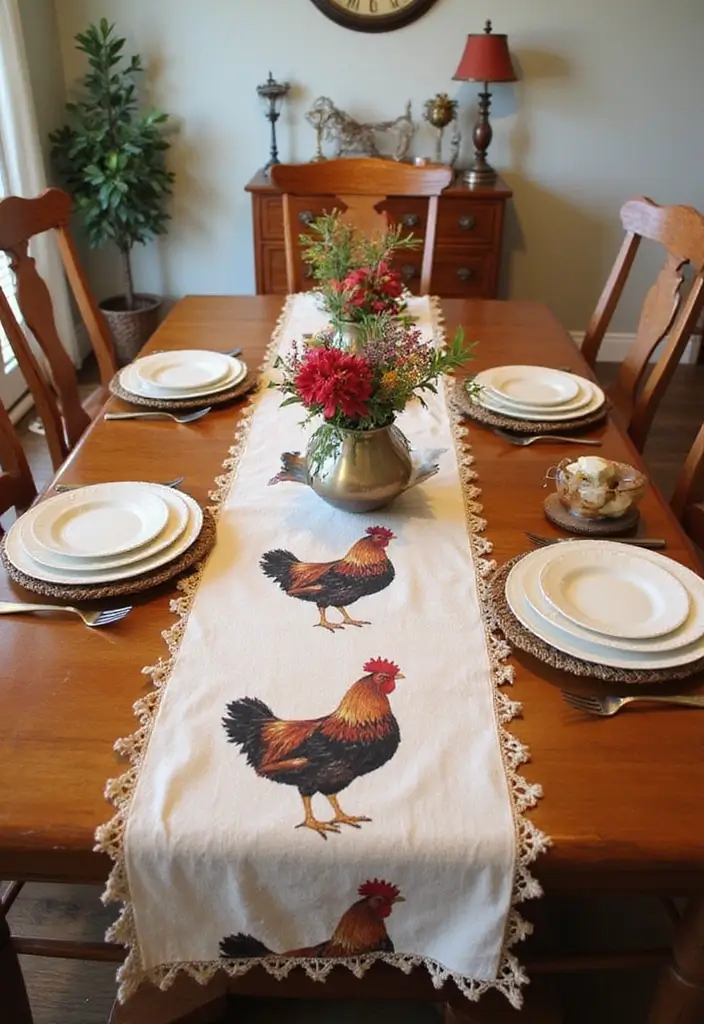 27 Handmade Chicken Decor Ideas For Farmhouse Kitchens 58 27 Handmade Chicken Decor Ideas For Farmhouse Kitchens - 22. Chicken-themed Table Runner