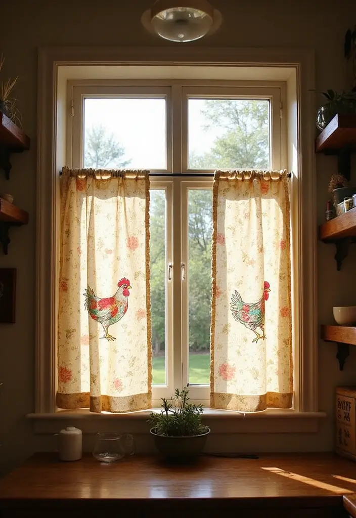 27 Handmade Chicken Decor Ideas For Farmhouse Kitchens 67 27 Handmade Chicken Decor Ideas For Farmhouse Kitchens - 25. Chicken-themed Window Treatments