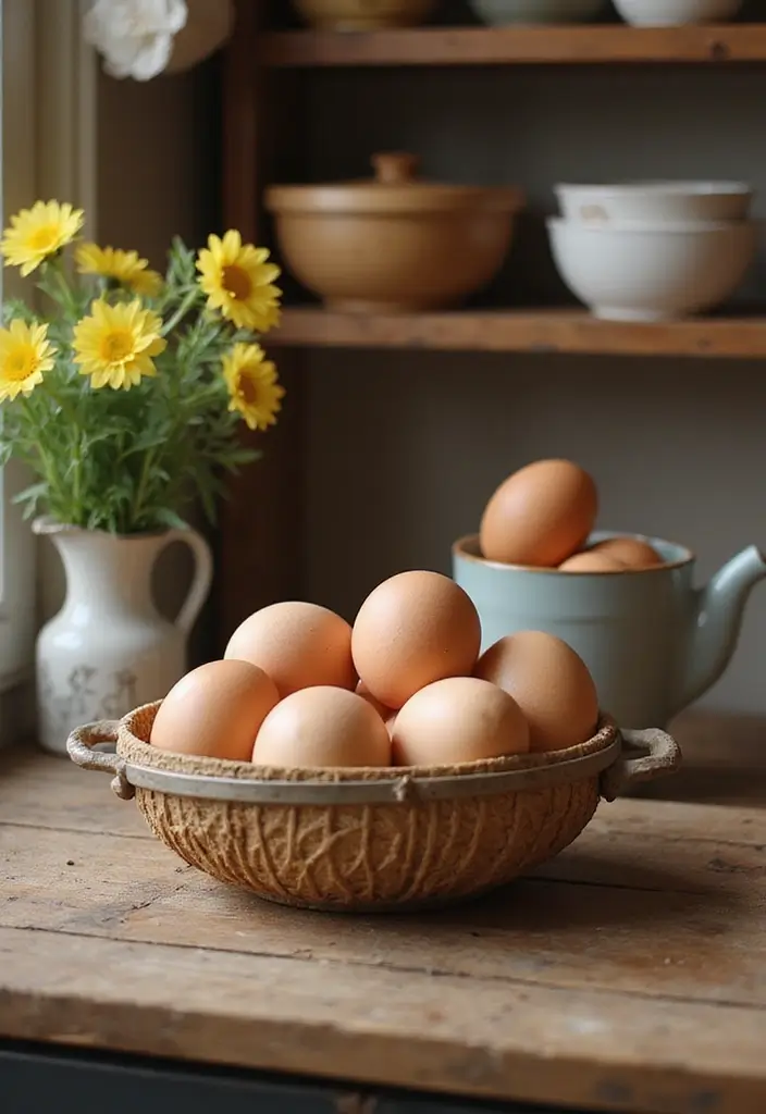 27 Handmade Chicken Decor Ideas For Farmhouse Kitchens 28 27 Handmade Chicken Decor Ideas For Farmhouse Kitchens - 6. Vintage Chicken Egg Basket