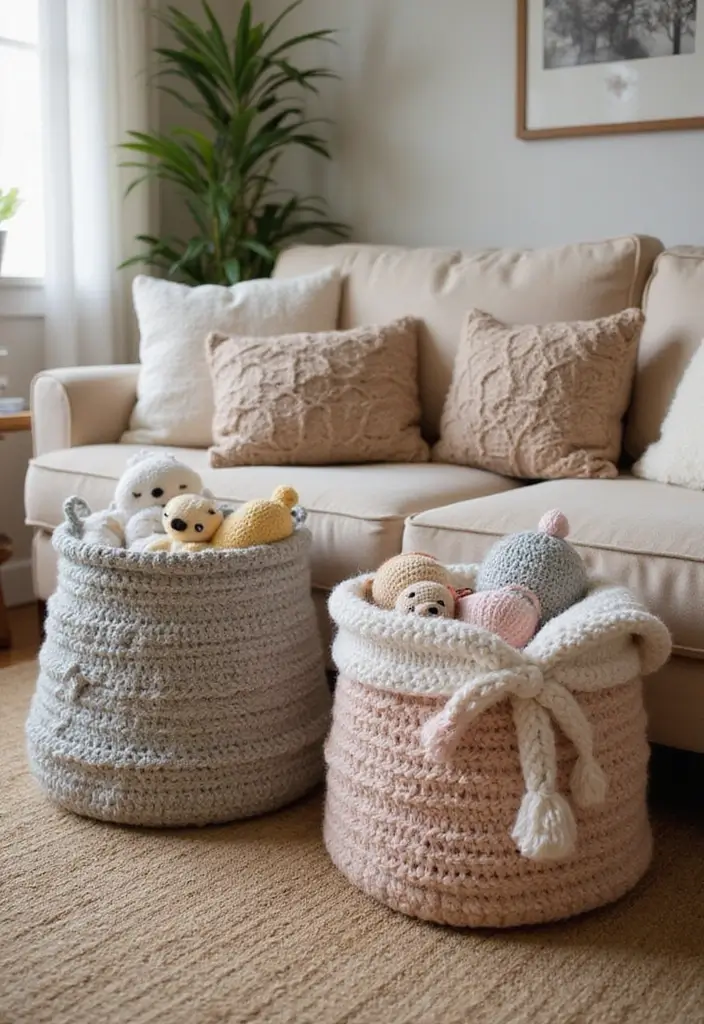 27 Handmade Crochet House Decor Ideas For Warm Interiors 23 27 Handmade Crochet House Decor Ideas For Warm Interiors - 13. Crochet Basket Storage