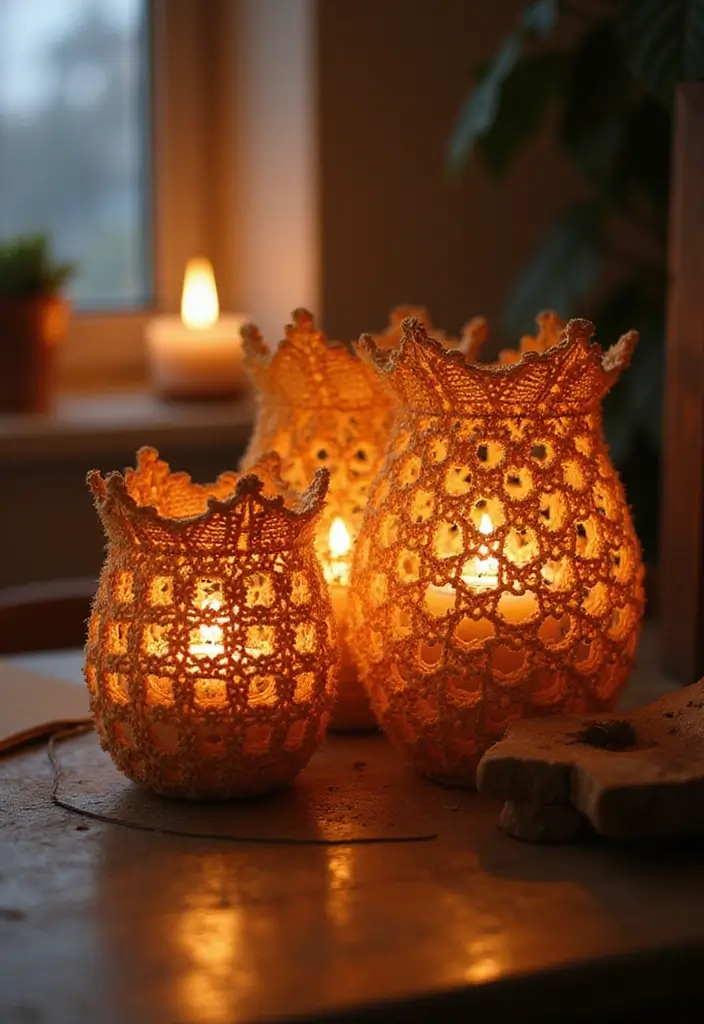 27 Handmade Crochet House Decor Ideas For Warm Interiors 45 27 Handmade Crochet House Decor Ideas For Warm Interiors - 27. Crochet Candle Holders