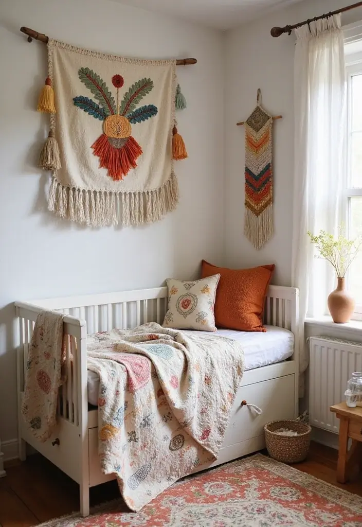 27 Handmade Nursery Decor Inspirations For Cozy Corners 18 27 Handmade Nursery Decor Inspirations For Cozy Corners - 10. Bohemian Textile Layering