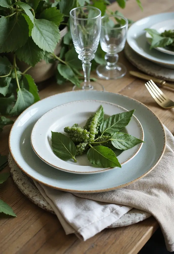 27 Handmade Table Decor Ideas For Warm Gatherings 42 27 Handmade Table Decor Ideas For Warm Gatherings - 12. Leafy Green Accents