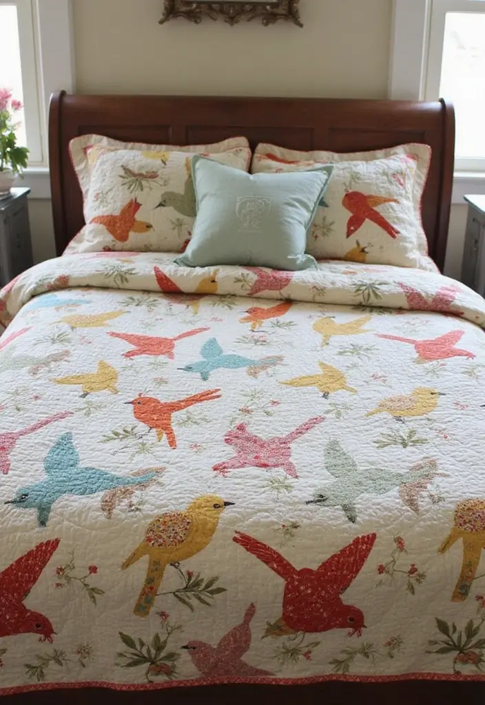 28 Handmade Bird Decor Ideas For Natural Vibes 59 28 Handmade Bird Decor Ideas For Natural Vibes - 25. Bird-Themed Quilt