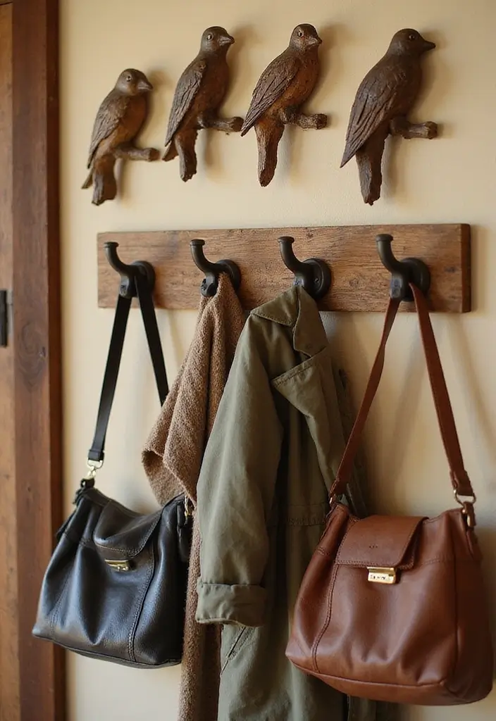 28 Handmade Bird Decor Ideas For Natural Vibes 11 28 Handmade Bird Decor Ideas For Natural Vibes - 9. Rustic Bird Wall Hooks