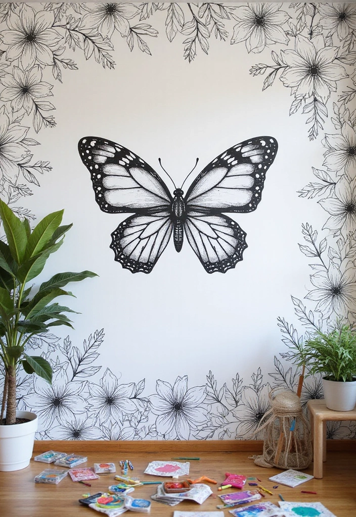 28 Handmade Butterfly Wall Decor Ideas For A Whimsical Touch 44 28 Handmade Butterfly Wall Decor Ideas For A Whimsical Touch - 20. Interactive Butterfly Coloring Wall Art