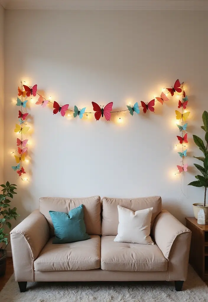 28 Handmade Butterfly Wall Decor Ideas For A Whimsical Touch 9 28 Handmade Butterfly Wall Decor Ideas For A Whimsical Touch - 7. Butterfly Garland for a Playful Vibe