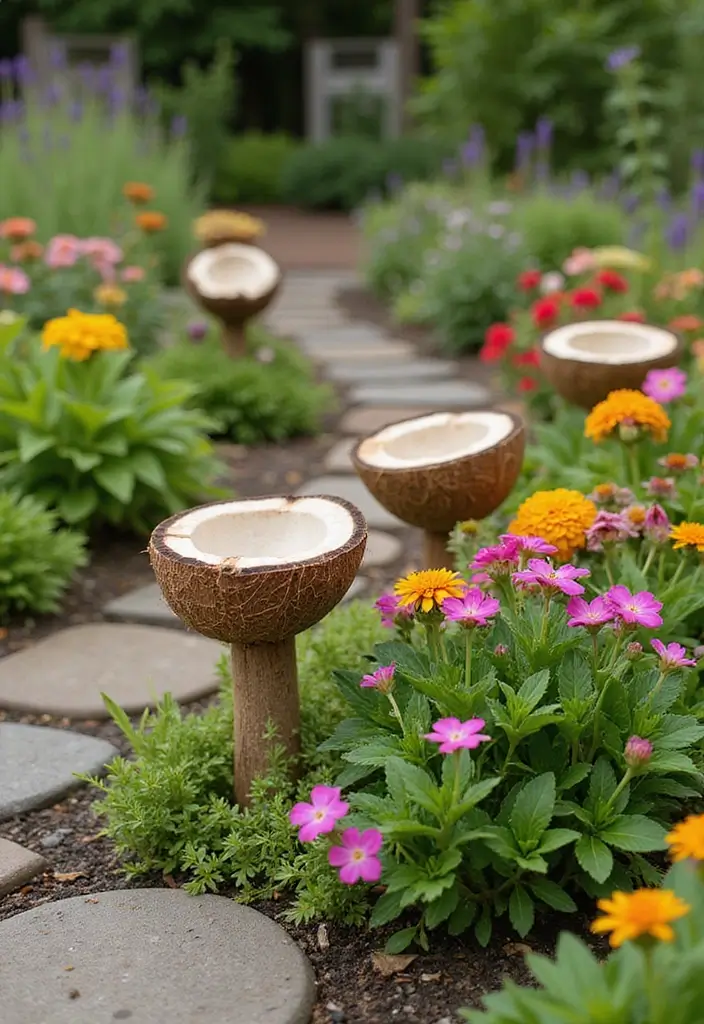 28 Handmade Coconut Shell Decor Ideas You Can DIY 35 28 Handmade Coconut Shell Decor Ideas You Can DIY - 15. Coconut Shell Garden Markers