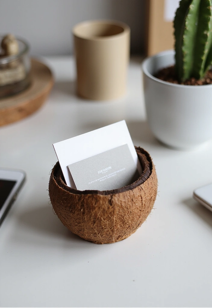 28 Handmade Coconut Shell Decor Ideas You Can DIY 48 28 Handmade Coconut Shell Decor Ideas You Can DIY - 22. Coconut Shell Business Card Holder