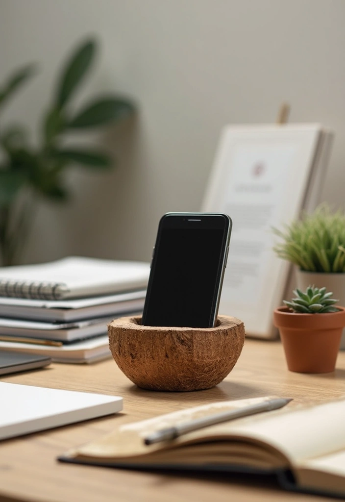 28 Handmade Coconut Shell Decor Ideas You Can DIY 57 28 Handmade Coconut Shell Decor Ideas You Can DIY - 25. Coconut Shell Phone Holder