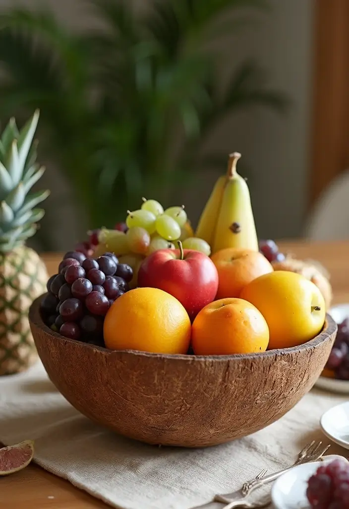 28 Handmade Coconut Shell Decor Ideas You Can DIY 22 28 Handmade Coconut Shell Decor Ideas You Can DIY - 8. Coconut Shell Fruit Bowl