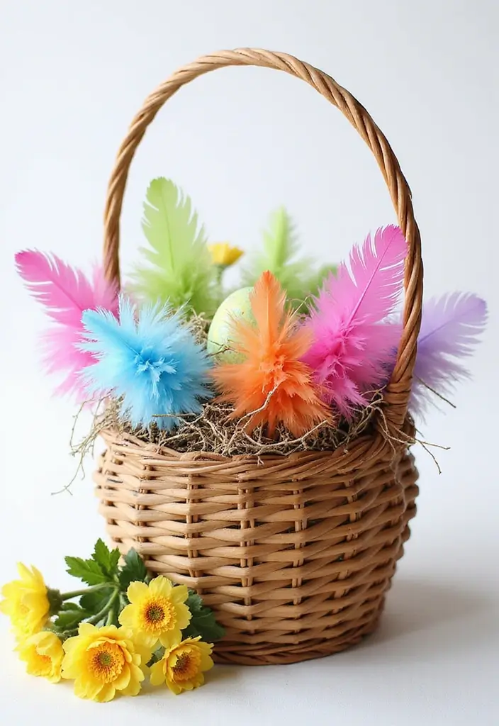 28 Handmade Easter Basket Decor Ideas That Delight 26 28 Handmade Easter Basket Decor Ideas That Delight - 16. Feather Embellishments