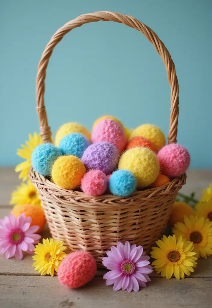 28 Handmade Easter Basket Decor Ideas That Delight 11 28 Handmade Easter Basket Decor Ideas That Delight - 7. Colorful Yarn Pom-Poms