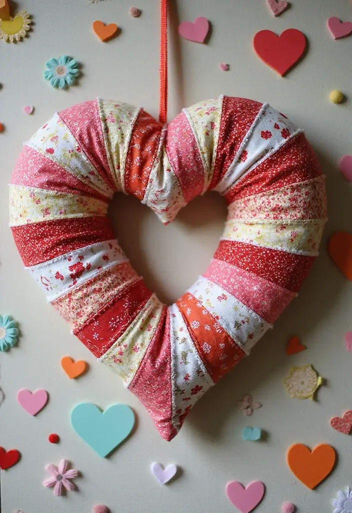 28 Handmade Heart Wreath Decor Ideas For Any Occasion 26 28 Handmade Heart Wreath Decor Ideas For Any Occasion - 12. Crafty Patchwork Heart Wreath