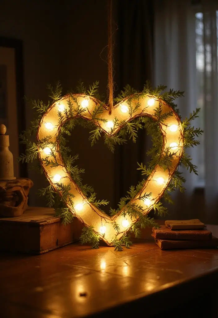 28 Handmade Heart Wreath Decor Ideas For Any Occasion 32 28 Handmade Heart Wreath Decor Ideas For Any Occasion - 18. Fairy Light Heart Wreath