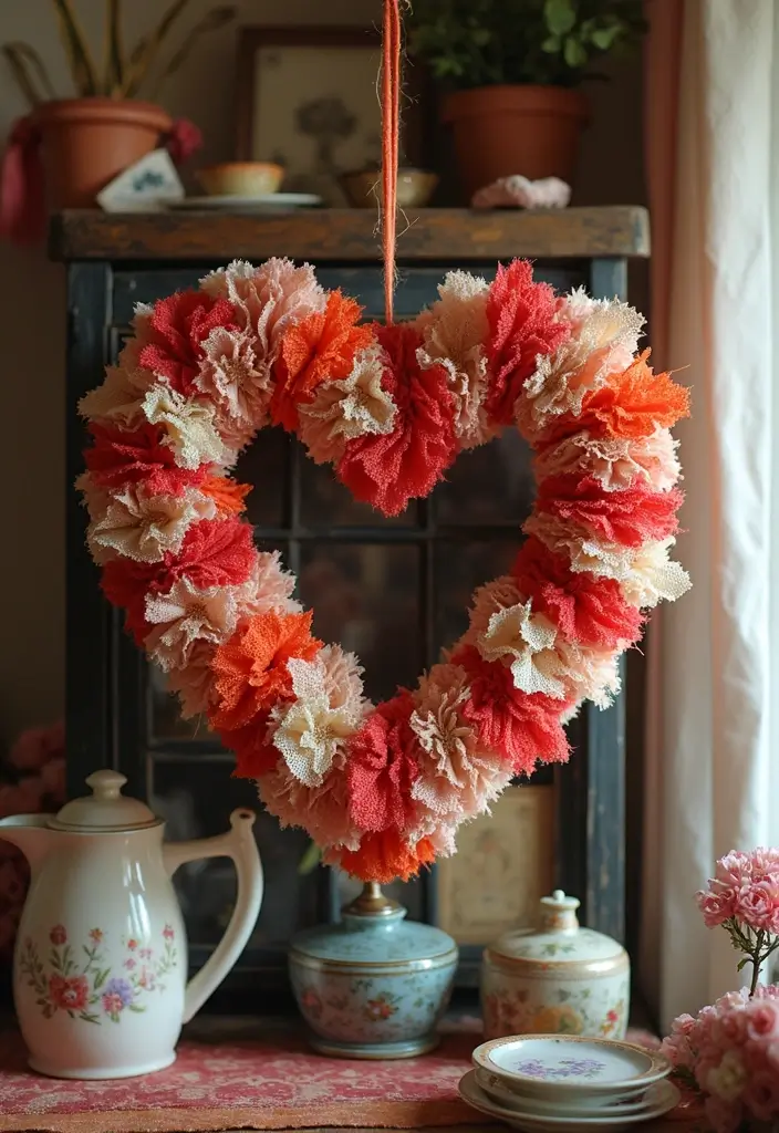28 Handmade Heart Wreath Decor Ideas For Any Occasion 33 28 Handmade Heart Wreath Decor Ideas For Any Occasion - 19. Upcycled Fabric Heart Wreath
