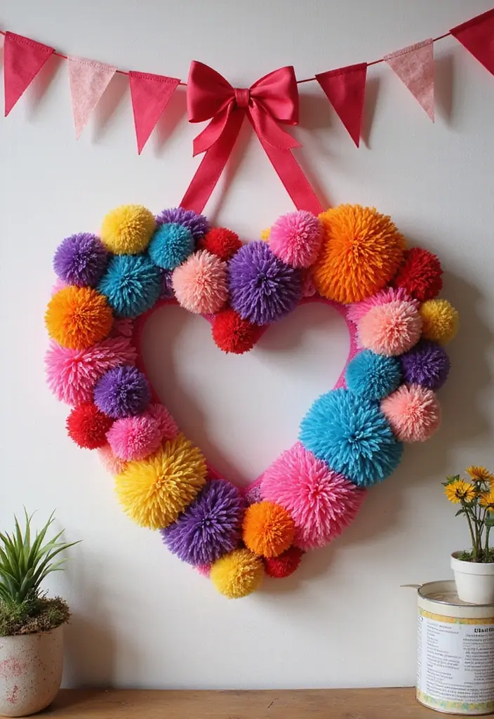 28 Handmade Heart Wreath Decor Ideas For Any Occasion 39 28 Handmade Heart Wreath Decor Ideas For Any Occasion - 25. Pom-Pom and Yarn Combo Wreath