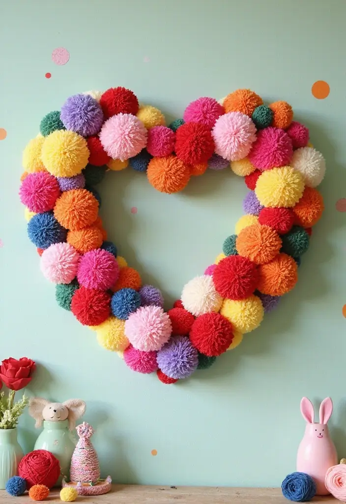 28 Handmade Heart Wreath Decor Ideas For Any Occasion 3 28 Handmade Heart Wreath Decor Ideas For Any Occasion - 3. Whimsical Pom-Pom Heart Wreath