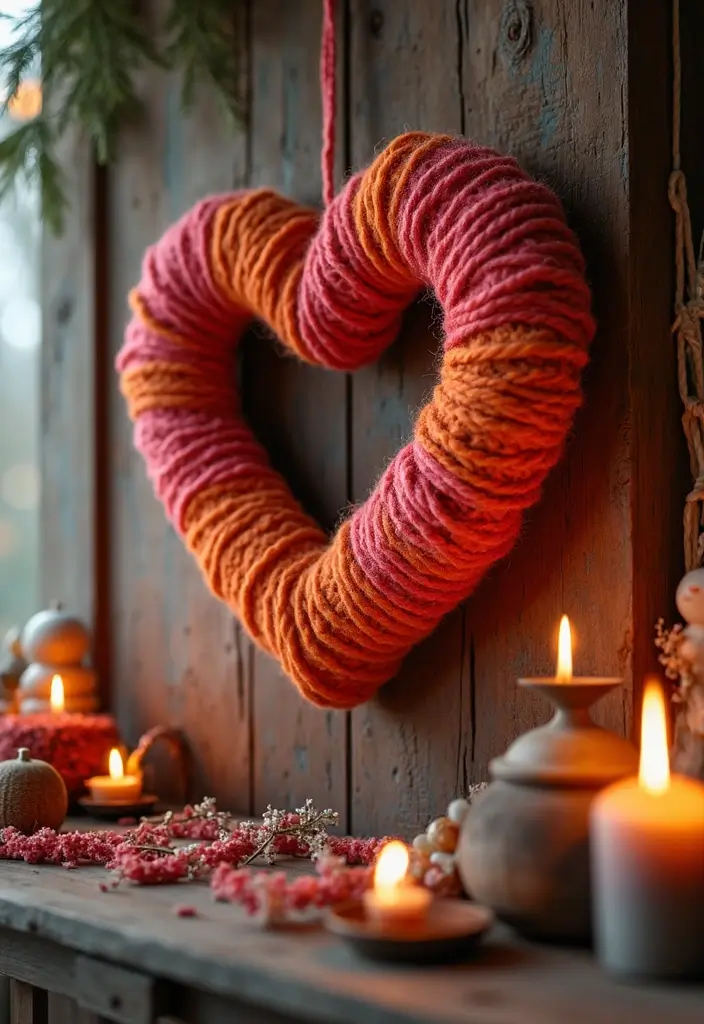 28 Handmade Heart Wreath Decor Ideas For Any Occasion 16 28 Handmade Heart Wreath Decor Ideas For Any Occasion - 8. Cozy Yarn Heart Wreath