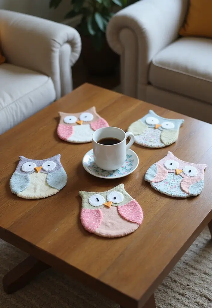 28 Handmade Owl Decor Ideas For Whimsical Homes 26 28 Handmade Owl Decor Ideas For Whimsical Homes - 14. Charming Owl Coasters