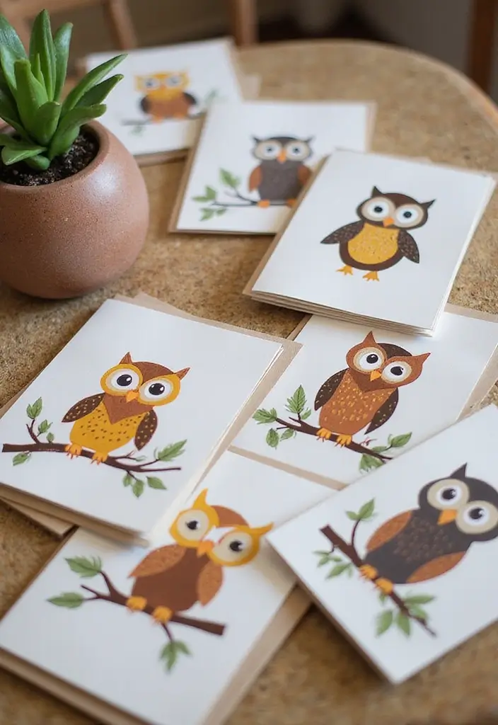 28 Handmade Owl Decor Ideas For Whimsical Homes 34 28 Handmade Owl Decor Ideas For Whimsical Homes - 16. Owl-Theme Greeting Cards