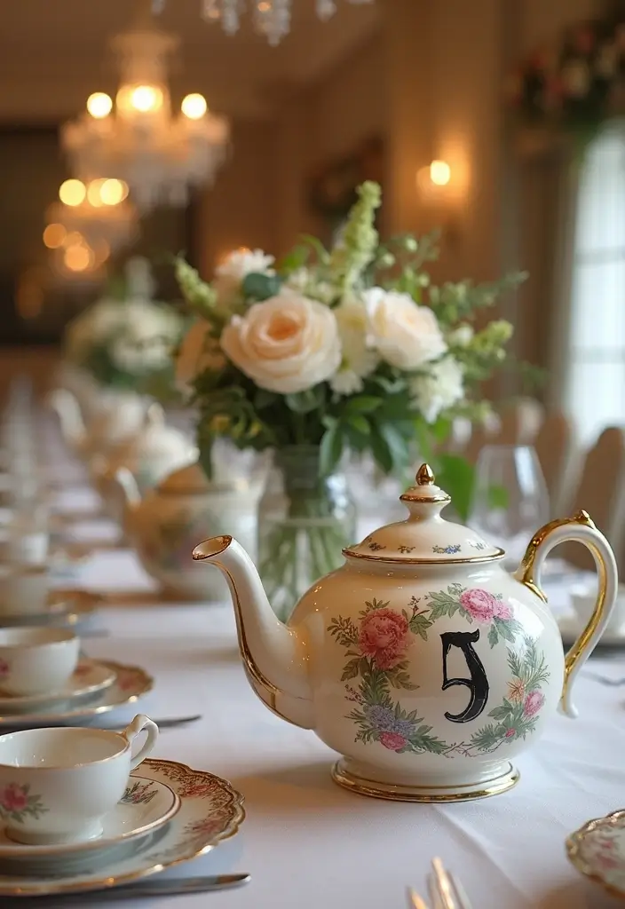 28 Handmade Teapot Decor Ideas With Vintage Flair 45 28 Handmade Teapot Decor Ideas With Vintage Flair - 19. Teapot Table Numbers