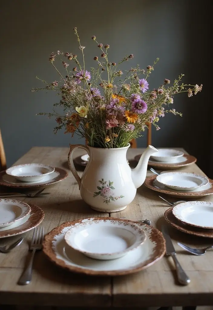 28 Handmade Teapot Decor Ideas With Vintage Flair 2 28 Handmade Teapot Decor Ideas With Vintage Flair - 2. Rustic Teapot Centerpieces