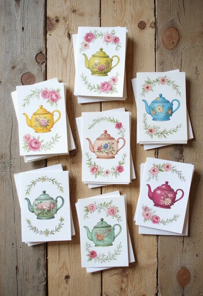 28 Handmade Teapot Decor Ideas With Vintage Flair 46 28 Handmade Teapot Decor Ideas With Vintage Flair - 20. Teapot Themed Greeting Cards