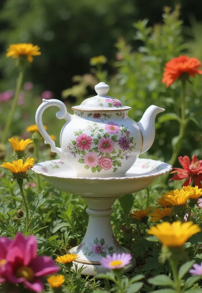 28 Handmade Teapot Decor Ideas With Vintage Flair 53 28 Handmade Teapot Decor Ideas With Vintage Flair - 21. Teapot and Cup Bird Baths