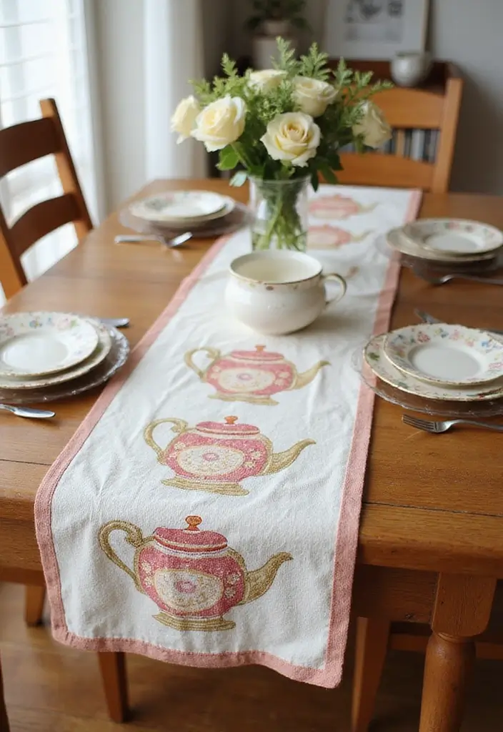 28 Handmade Teapot Decor Ideas With Vintage Flair 58 28 Handmade Teapot Decor Ideas With Vintage Flair - 24. Teapot Table Runner