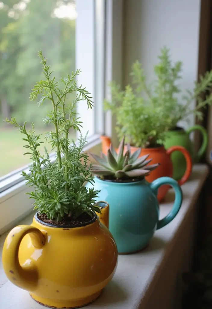 28 Handmade Teapot Decor Ideas With Vintage Flair 12 28 Handmade Teapot Decor Ideas With Vintage Flair - 4. Teapot Plant Holders