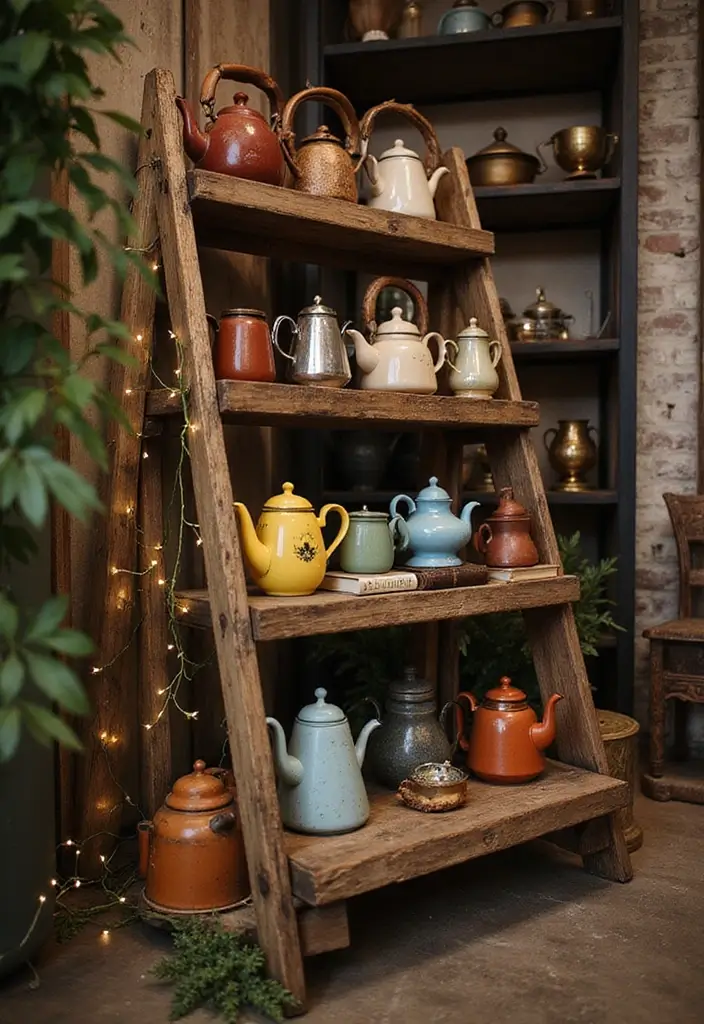 28 Handmade Teapot Decor Ideas With Vintage Flair 13 28 Handmade Teapot Decor Ideas With Vintage Flair - 5. Antique Teapot Display Shelves