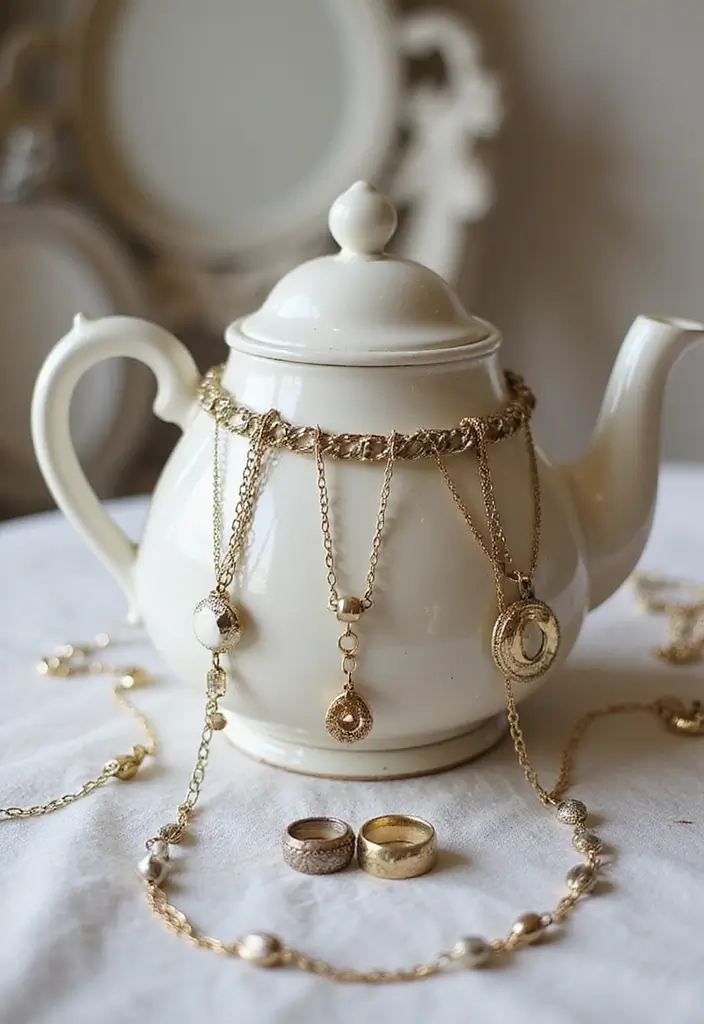 28 Handmade Teapot Decor Ideas With Vintage Flair 15 28 Handmade Teapot Decor Ideas With Vintage Flair - 7. Teapot Jewelry Holders