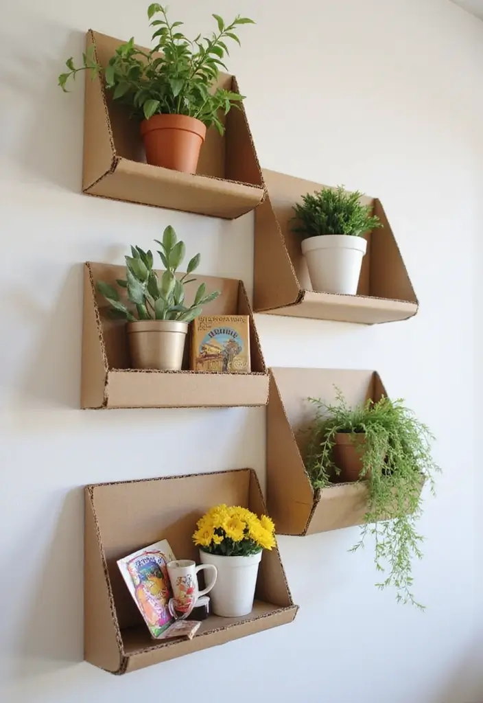 28 Room Handmade Decor Craft Ideas You’ll Love 80 28 Room Handmade Decor Craft Ideas You’ll Love - 22. Upcycled Cardboard Shelves