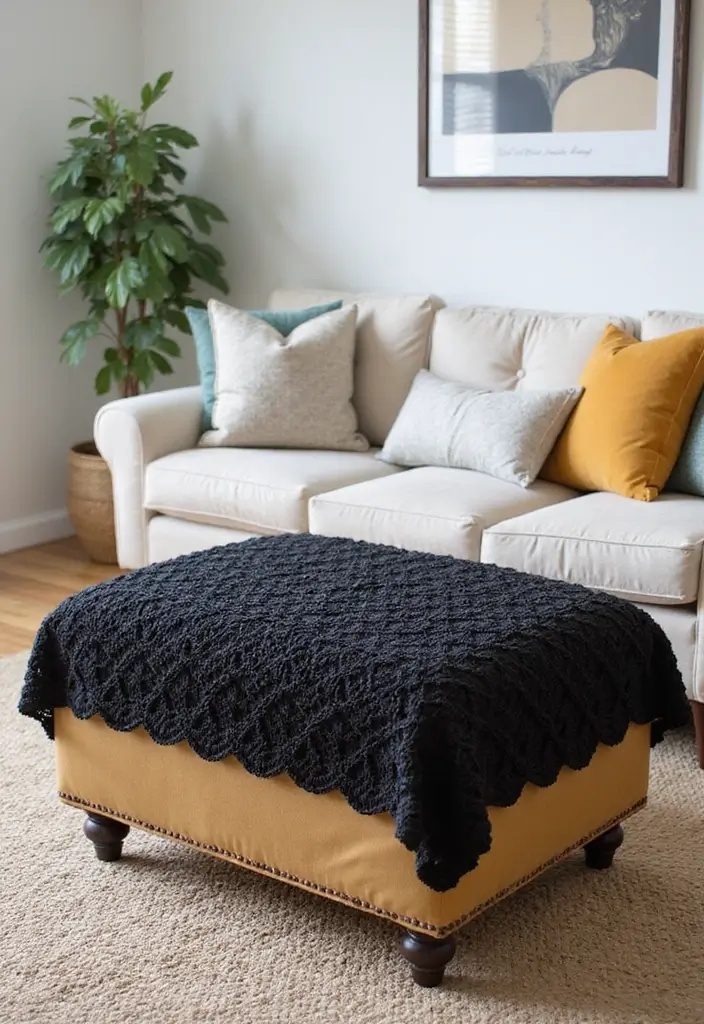 29 Handmade Black Crochet Decor Projects For Home Styling 23 29 Handmade Black Crochet Decor Projects For Home Styling - 13. Crochet Ottoman Cover