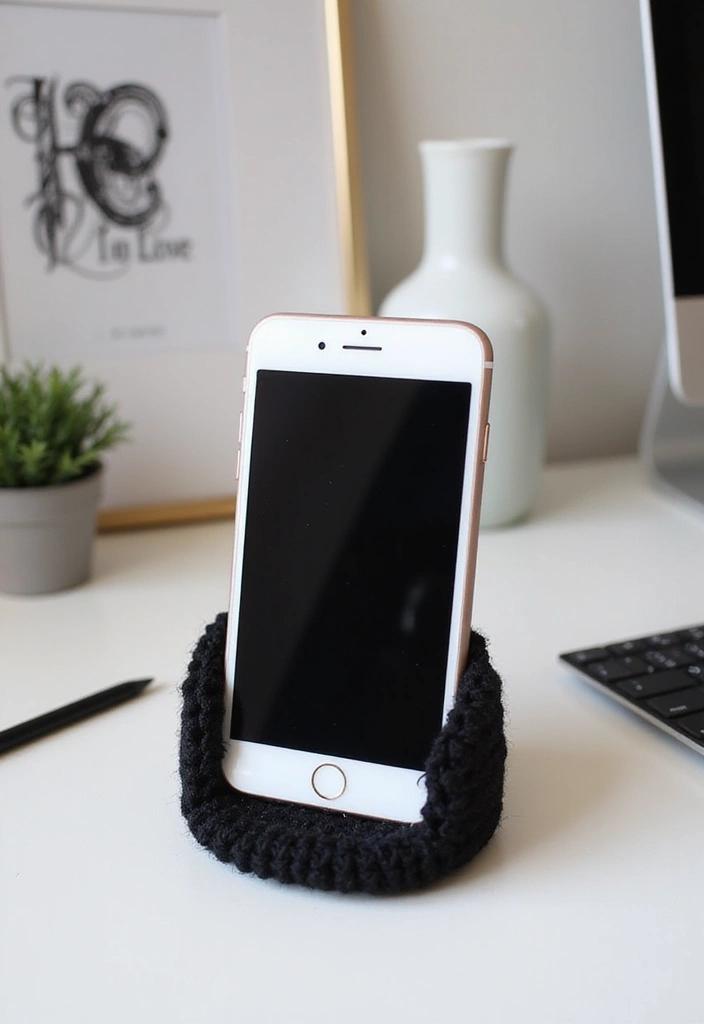 29 Handmade Black Crochet Decor Projects For Home Styling 29 29 Handmade Black Crochet Decor Projects For Home Styling - 15. Crochet Phone Holder