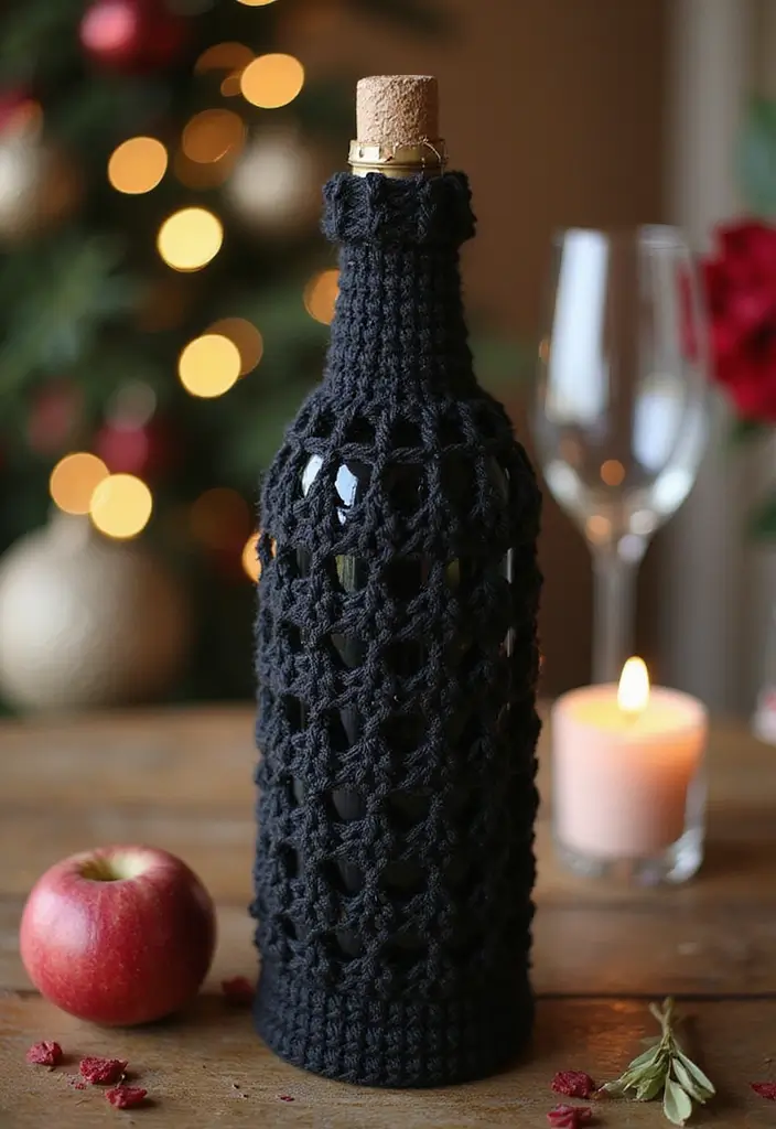 29 Handmade Black Crochet Decor Projects For Home Styling 39 29 Handmade Black Crochet Decor Projects For Home Styling - 19. Crochet Wine Bottle Cover