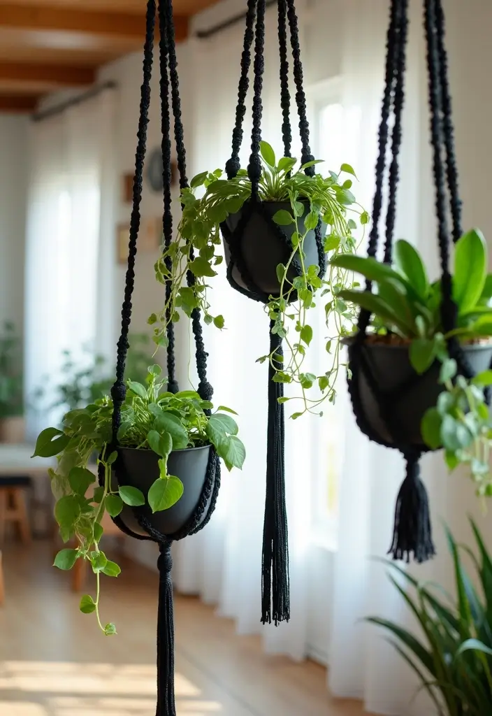 29 Handmade Black Crochet Decor Projects For Home Styling 2 29 Handmade Black Crochet Decor Projects For Home Styling - 2. Crochet Plant Hangers