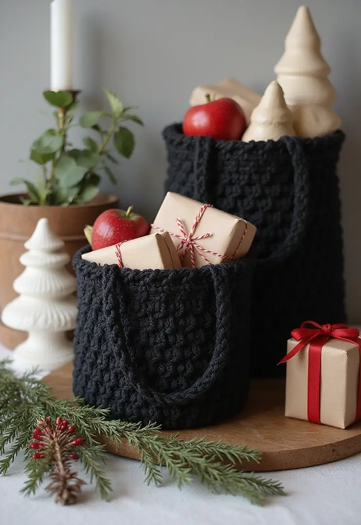 29 Handmade Black Crochet Decor Projects For Home Styling 41 29 Handmade Black Crochet Decor Projects For Home Styling - 21. Crochet Gift Bags
