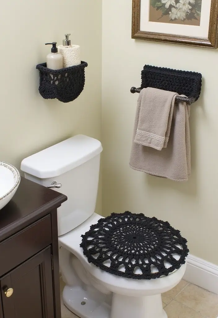 29 Handmade Black Crochet Decor Projects For Home Styling 44 29 Handmade Black Crochet Decor Projects For Home Styling - 24. Crochet Bathroom Accessories