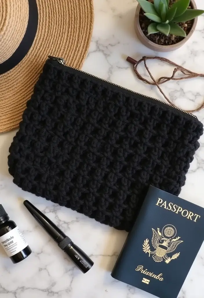 29 Handmade Black Crochet Decor Projects For Home Styling 45 29 Handmade Black Crochet Decor Projects For Home Styling - 25. Crochet Travel Pouch