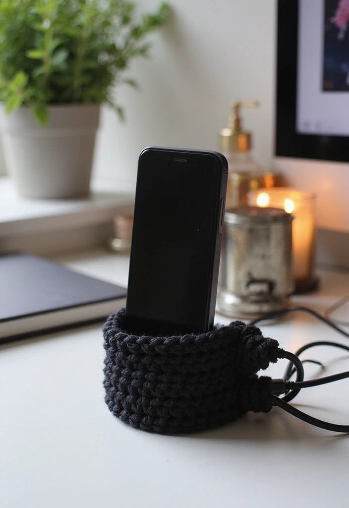 29 Handmade Black Crochet Decor Projects For Home Styling 47 29 Handmade Black Crochet Decor Projects For Home Styling - 27. Crochet Phone Charger Holder
