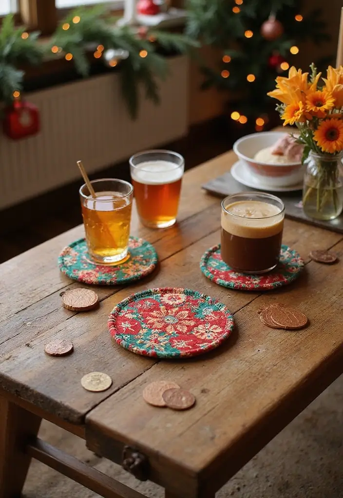 29 Handmade Fabric Holiday Decor Ideas You Can Craft 24 29 Handmade Fabric Holiday Decor Ideas You Can Craft - 10. Fabric Coasters