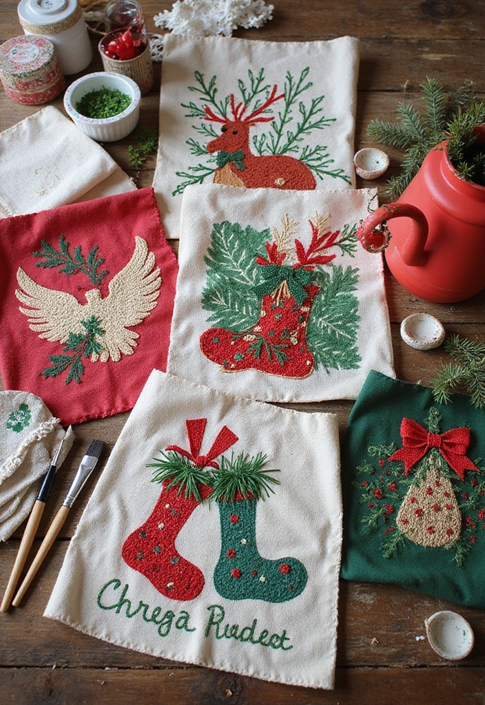 29 Handmade Fabric Holiday Decor Ideas You Can Craft 83 29 Handmade Fabric Holiday Decor Ideas You Can Craft - 29. Holiday Fabric Painting
