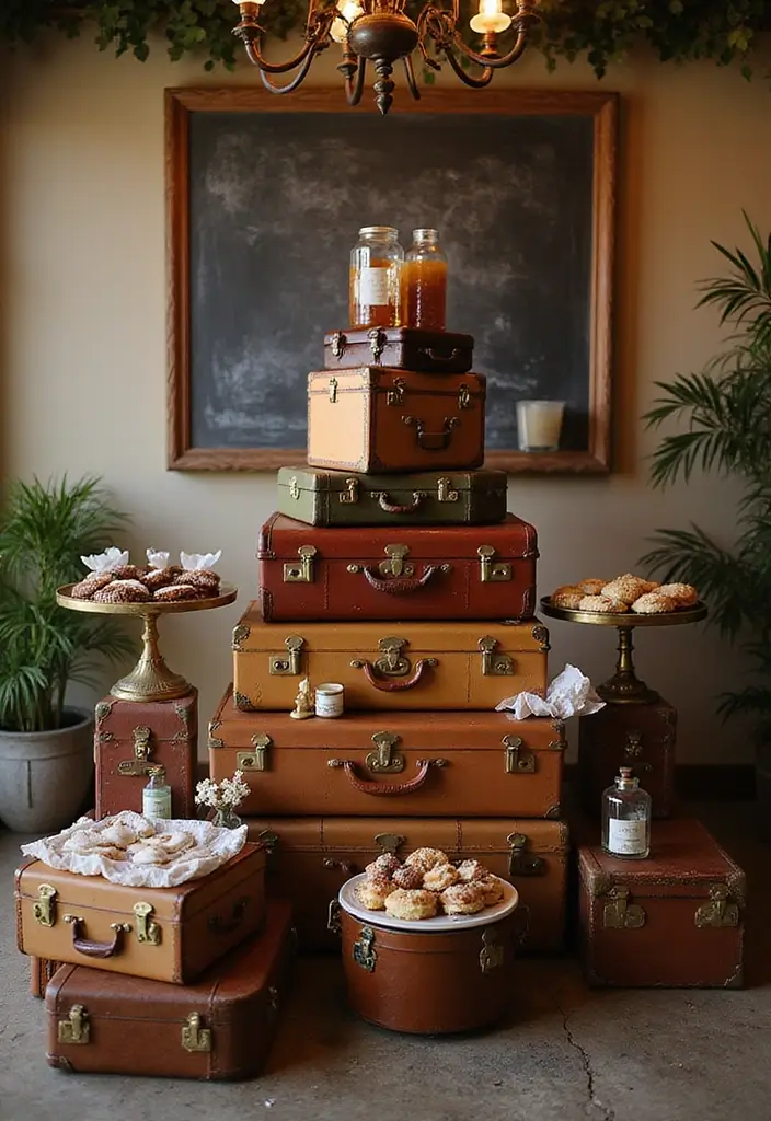 29 Handmade Party Decor Ideas For Memorable Gatherings 27 29 Handmade Party Decor Ideas For Memorable Gatherings - 11. Vintage Suitcase Displays