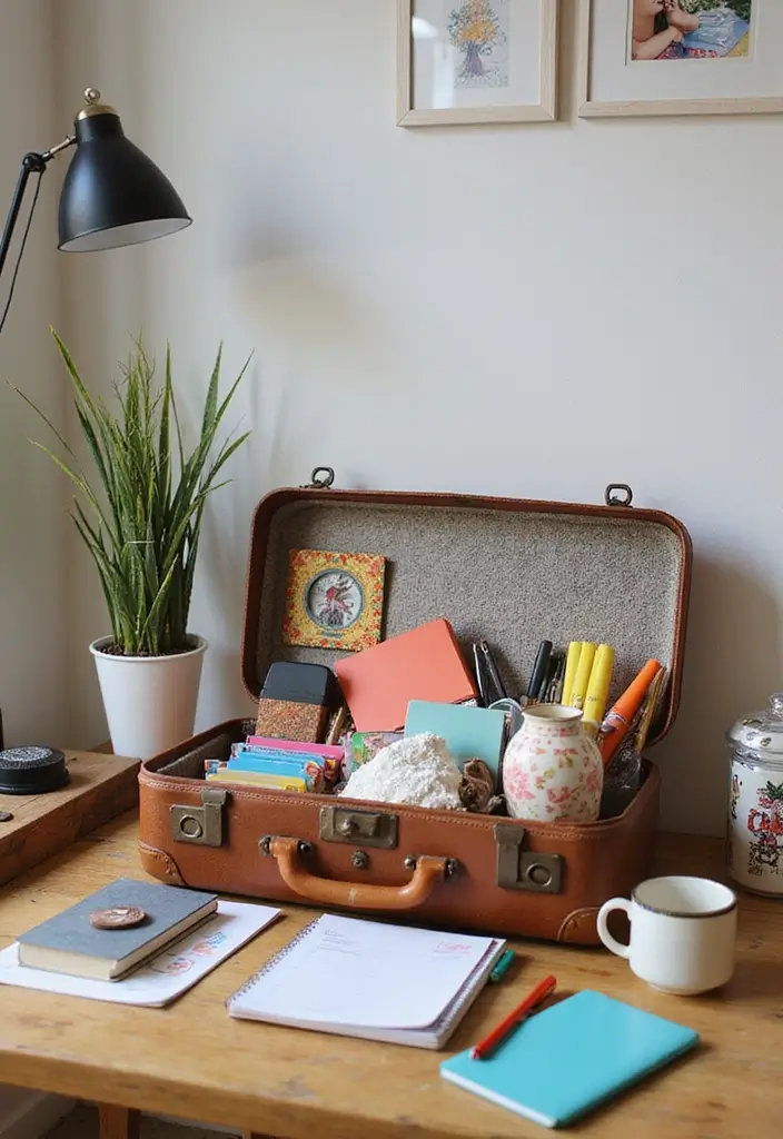 29 Handmade Vintage Suitcase Decor Ideas For Nostalgic Homes 48 29 Handmade Vintage Suitcase Decor Ideas For Nostalgic Homes - 12. Suitcase Desk Organizer