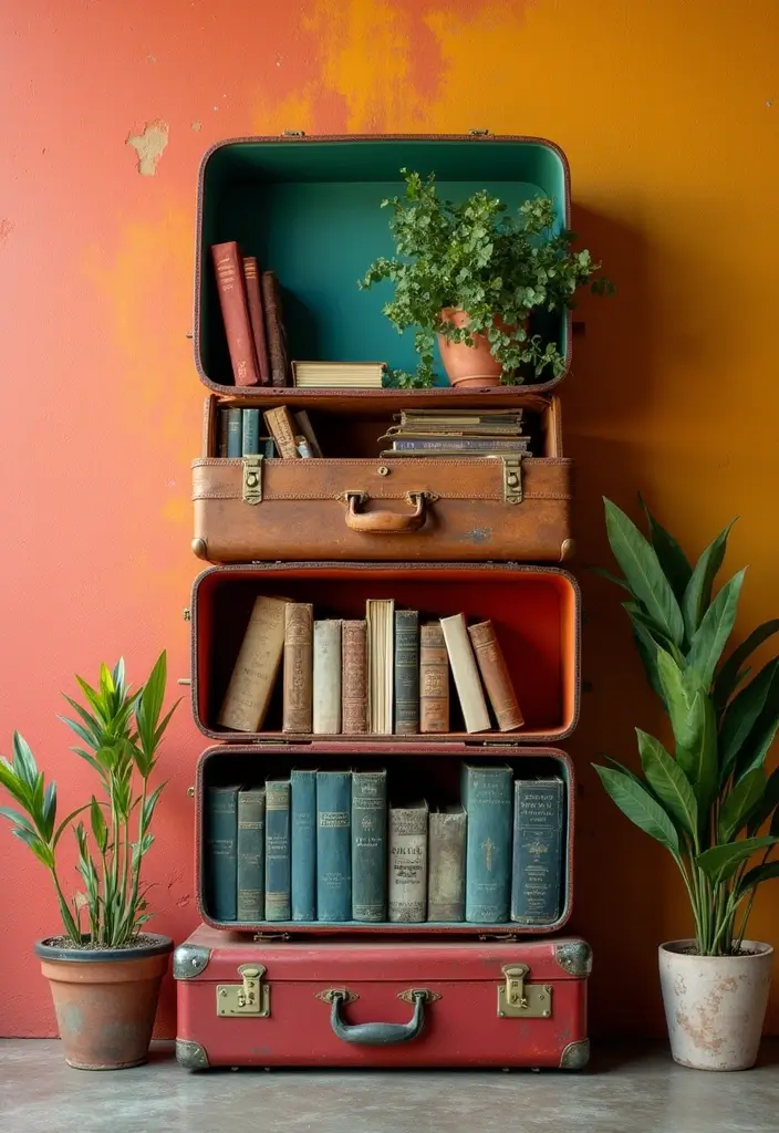 29 Handmade Vintage Suitcase Decor Ideas For Nostalgic Homes 2 29 Handmade Vintage Suitcase Decor Ideas For Nostalgic Homes - 2. Shelving Unit
