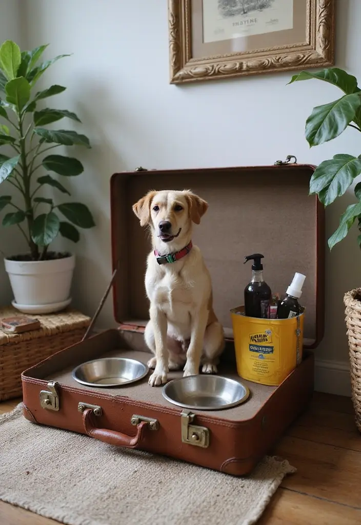 29 Handmade Vintage Suitcase Decor Ideas For Nostalgic Homes 68 29 Handmade Vintage Suitcase Decor Ideas For Nostalgic Homes - 20. Suitcase Dog Feeding Station