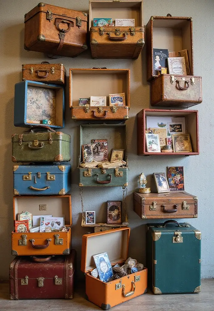 29 Handmade Vintage Suitcase Decor Ideas For Nostalgic Homes 16 29 Handmade Vintage Suitcase Decor Ideas For Nostalgic Homes - 4. Suitcase Wall Art